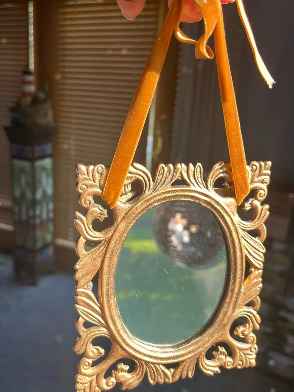 Ornate Small Decorative Mirror in Antique Gold